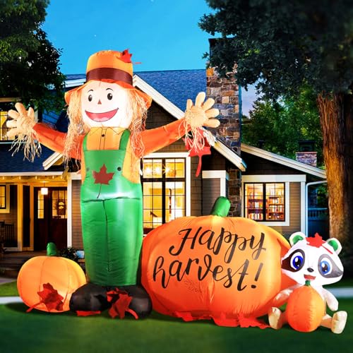 6ft Inflatable LED Lighted Halloween Scarecrow & Pumpkin Yard Decoration - Fall Festive Outdoor Decor with Built-in Lights — Variation of Scarecrow-F