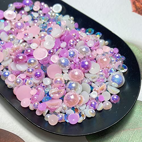 Half Pearl Rhinestones for Crafts & Nail Art - Light Pink Purple White Series 30g