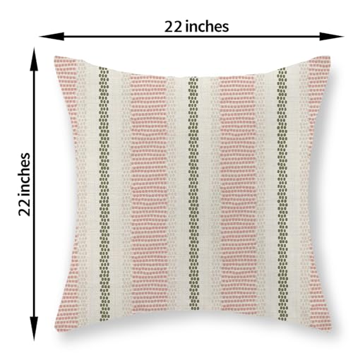 22x22 Inch Boho Pillow Covers Set of 2 - Pink Sage Green Linen Throw Pillows