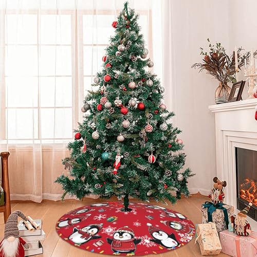 Red Penguin Christmas Tree Skirt 36 Inch Holiday Decor - Medium Variation