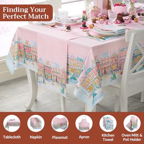 Pink Christmas Market Table Runner - 100% Cotton, 14.5 x 72 Inches, Double Layer