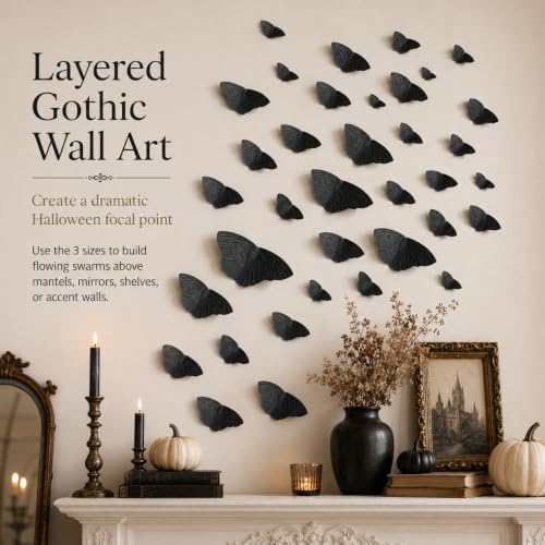 Halloween 3D Moth Wall Decor Stickers - Black Butterfly Set, 120 Pieces in 3 Sizes