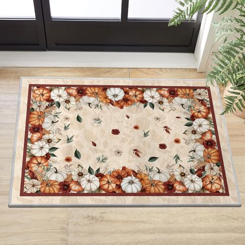Artoid Mode Fall Pumpkins Floral Door Mat 2x3 Feet Beige - Seasonal Home Decor