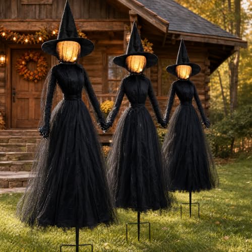 6 FT Halloween Witches with Lights Set of 3 Outdoor Yard Decorations