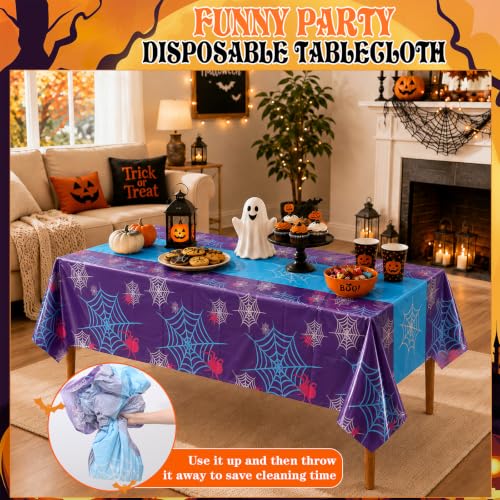 Purple 3PC Spider Web Tablecloth Halloween Party Decorations