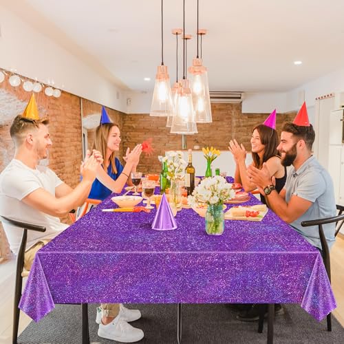 Purple Holographic Tablecloth 40x108 Inch - Shimmering Disposable Plastic Cover for Parties