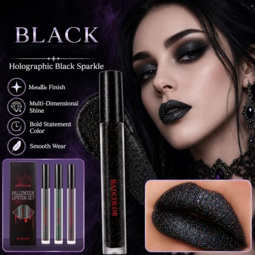 Liquid Lipstick Set - Black Green Purple Glitter Matte Long-Lasting for Halloween
