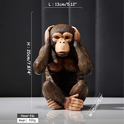 Set of 3 Monkey Statues - Hear No Evil See No Evil Speak No Evil Resin Sculptures for Home Office Decor - Large Brown Monkeys