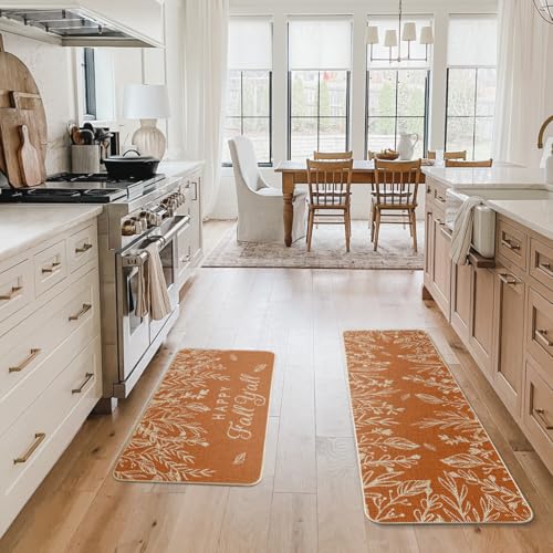 Pumpkin Fall Kitchen Mats Set of 2 - Non-Slip Decorative Floor Mats for Kitchen, Entryway