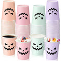 Pastel Halloween Paper Cups - Pumpkin Face Design, 100 Pack, 9oz, Girly Theme