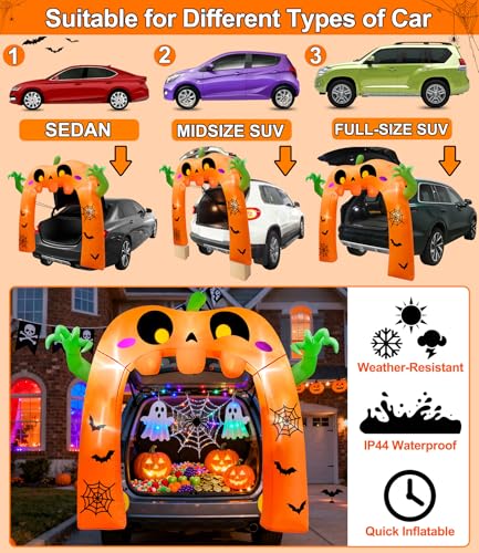5 Ft Halloween Inflatable Pumpkin Ghost Arch Car Decoration for Trunk or Treat