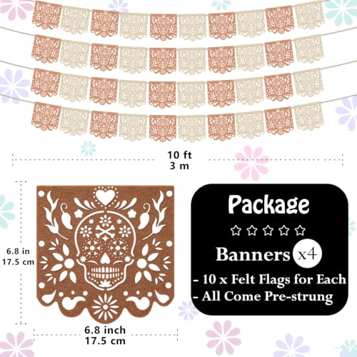 4 Pcs Dia De Los Muertos Felt Papel Picado Banners - 40 Feet