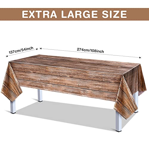 Wood Grain Plastic Tablecloth - Brown, 54 x 108 Inches, 6 Pack