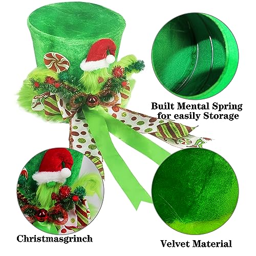 Large Green Velvet Christmas Tree Topper Hat with Lengthened Bowknot - Holiday Decor