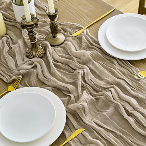Nude Cheesecloth Table Runner 2 Pack - 10FT Boho Crinkled Gauze for Spring Easter Wedding