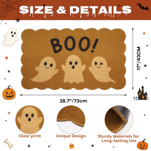 Halloween Ghost Doormat Decor - Boo Welcome Coir Door Mat, Brown & White
