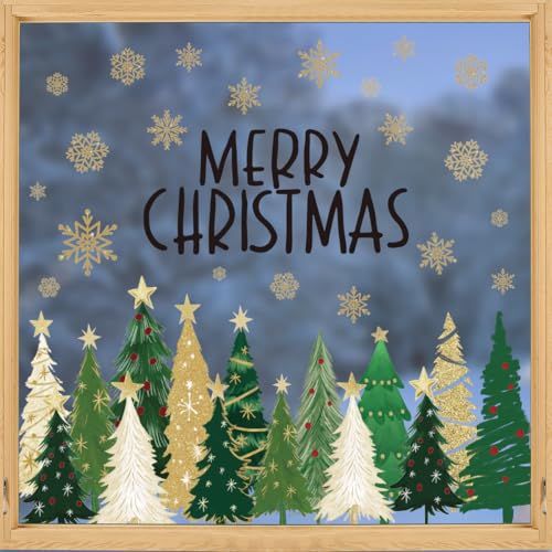 Christmas Window Cling Stickers - 68 PCS Holiday Tree Decorations, Track Christmas Tree Variation