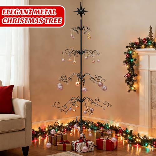 6ft Wrought Iron Christmas Tree Ornament Stand Black Scroll Space Saver