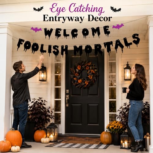 Halloween Welcome Foolish Mortals Banner Party Decorations - Haunted House Decor
