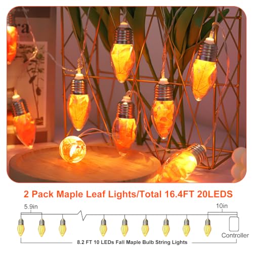 2 Pack Fall Maple Leaf String Lights - Battery Powered Indoor Outdoor Decor