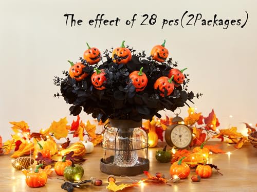 Black Halloween Artificial Flowers and Pumpkin Decor Set - Spooky Indoor Centerpieces - Variation: Black-Pumpkin