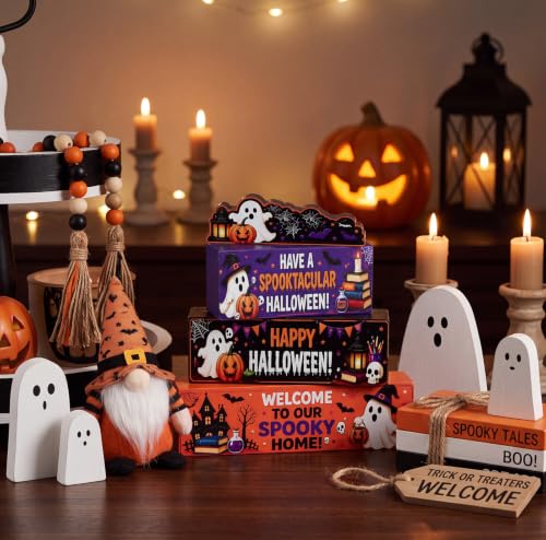 Halloween Ghost Wooden Decor Set for Tabletop and Mantel