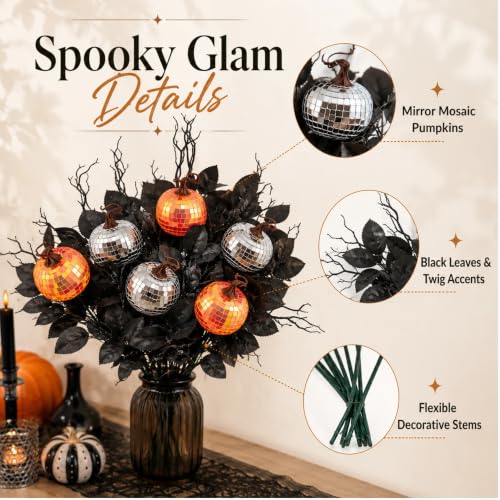 Halloween Pumpkin Decor Set with Disco Pumpkins & Black Branches - 9 Pieces