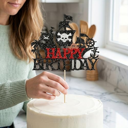 Pirate Cake Topper with Pirate Ship Variation - Pirate Party Decoration