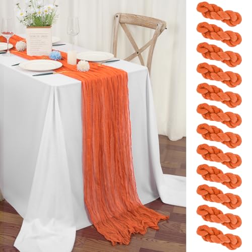 Orange Cheesecloth Table Runner 12 Pack - 17 x 108 Inch Rustic Wedding & Party Decor