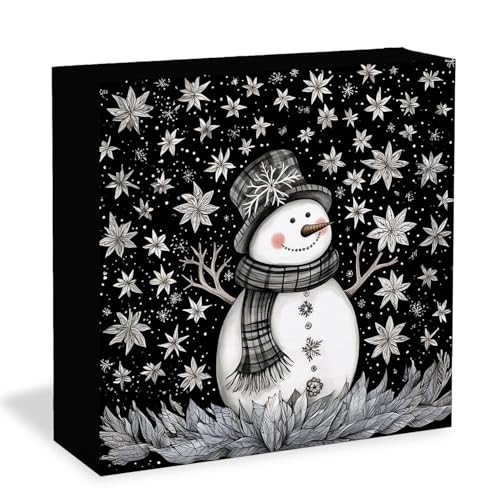 Winter Snowman Wooden Desk Sign - Rustic Holiday Christmas Decor - Variation 030