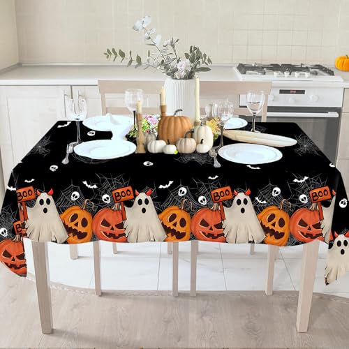 Halloween Tablecloth 60x84 Inch Rectangular Black Ghost Pumpkin Bats - Halloween Decor