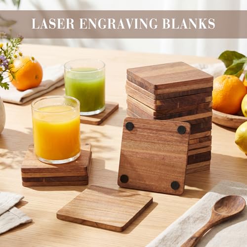 Square Unfinished Wooden Coasters 150 Pcs for Crafts DIY Home Decor - Acacia