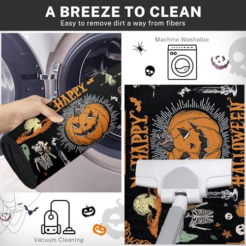 Retro Skeleton Halloween Ghost Kitchen Rugs Set of 2 - Black & White, Non-Slip, Easy Clean