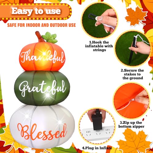 6.4 ft Fall Pumpkin Inflatable with LED Lights, Weather-Resistant Thanksgiving Decor
