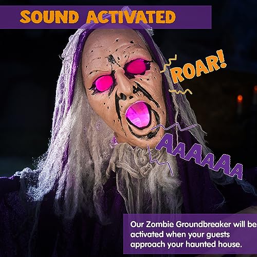 Animated Zombie Halloween Decor Groundbreaker with Light-Up Face & Shaking Body - Outdoor & Indoor Haunted Yard Prop