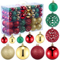 Christmas Ball Ornaments Set - 100 Assorted Gold Red Green Baubles with 3 Sizes & Styles