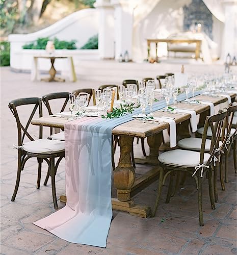 Pink Blue Ombre Chiffon Table Runner 10ft Wedding & Event Decor