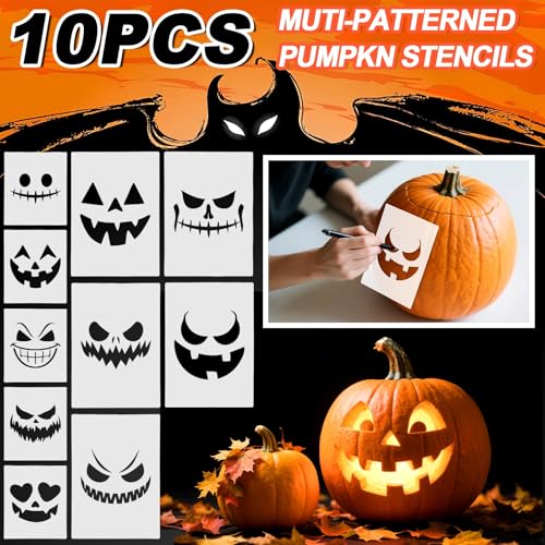 Halloween Pumpkin Carving Kit with 10 Tools and 10 Stencils - Normal