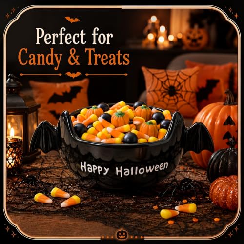 Halloween Bat Candy Bowl - Black Ceramic Bat-Shaped Candy Dish - Festive Table Decor