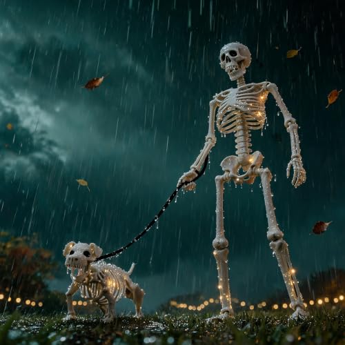 Lighted Human & Dog Skeleton Halloween Decorations Outdoor Indoor - 3FT with 2 Light Strings