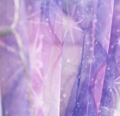 Twin Purple Ombre Tie Dye Canopy Bed Curtains with Lights for Girls Room Decor