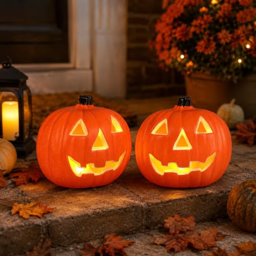 Light Up Jack O Lantern Halloween Pumpkin Decor - Spooky Face Lanterns