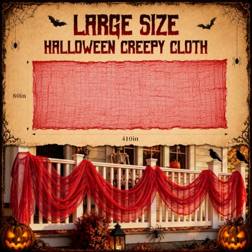 410 x 80 Inch Halloween Creepy Cloth - Red Spooky Gauze for Yard & Outdoor Decor