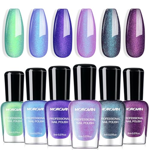 Morovan Chameleon Aurora Nail Polish Set - 6 Holographic Quick Dry Colors