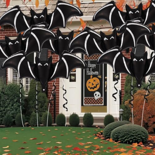 Halloween Bat Balloons Set - 8 Giant Black Foil Bats Party Decorations