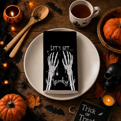 Skeleton Spooky Kitchen Towels Set of 2 Halloween Dish Towels - Black & White