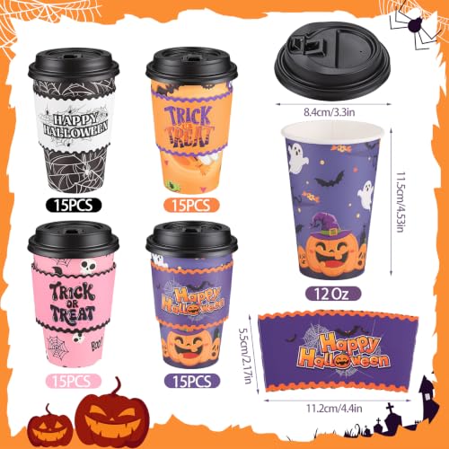 Halloween Disposable Coffee Cups with Lids and Sleeves - Black 60 Pack