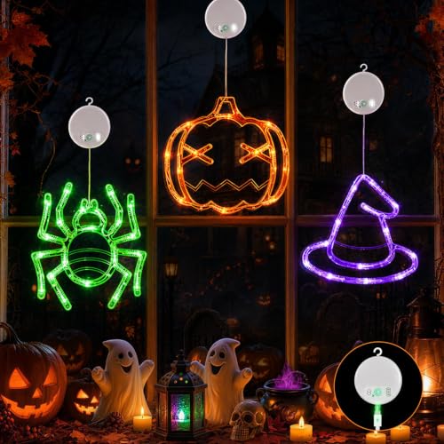 Rechargeable Halloween Window Lights Set - 3 LED Silhouettes with Timer & Flash Modes
