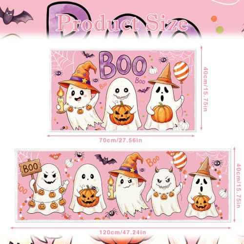 Halloween Kitchen Rug Set of 2 Pink Ghost & Pumpkin - Fall Indoor Home Decor