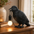 Gothic Crow Table Lamp with Edison Bulb, Halloween Indoor Decor, Resin Figurine, 9.5 Inch
